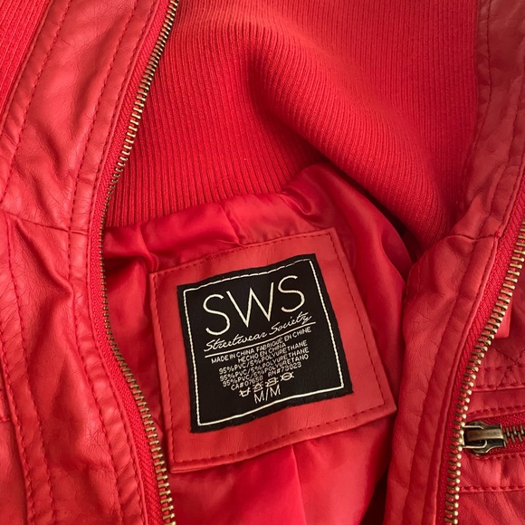 Red fake leather jacket (elbow patches) - Picture 3 of 8